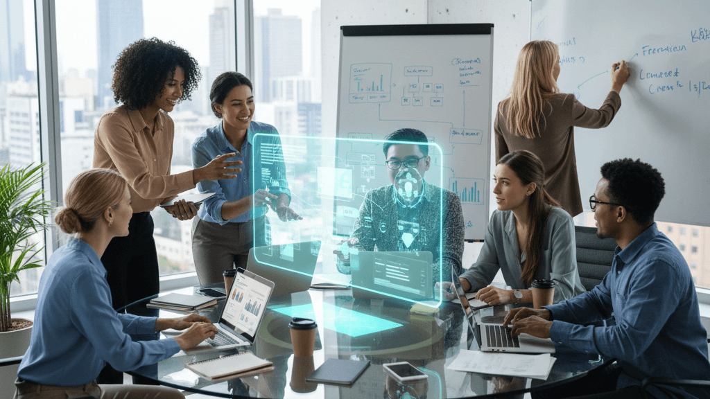 A conceptual illustration representing AI-First strategy and business transformation.